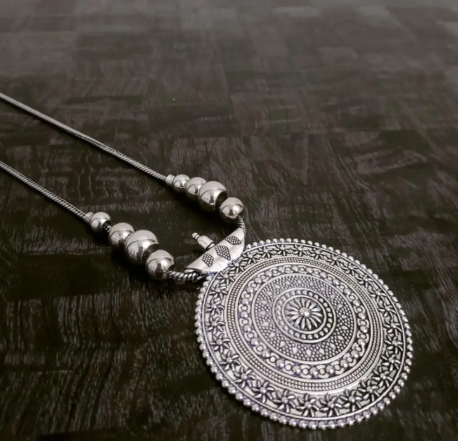 Oxidized Round Pendant Necklace