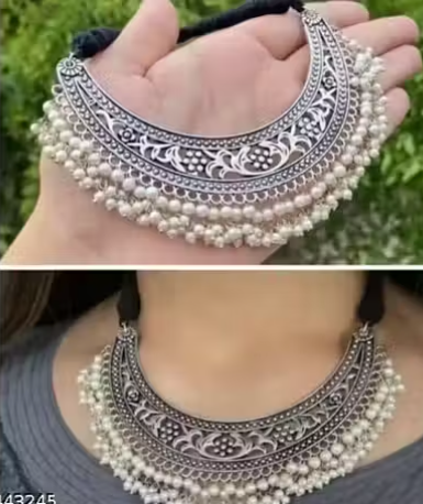 Oxidized Silver Choker Necklace
