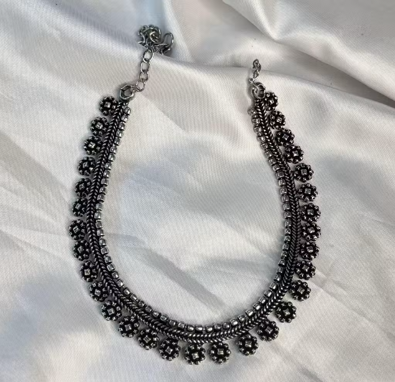 Antique Oxidized Silver Beaded Choker
