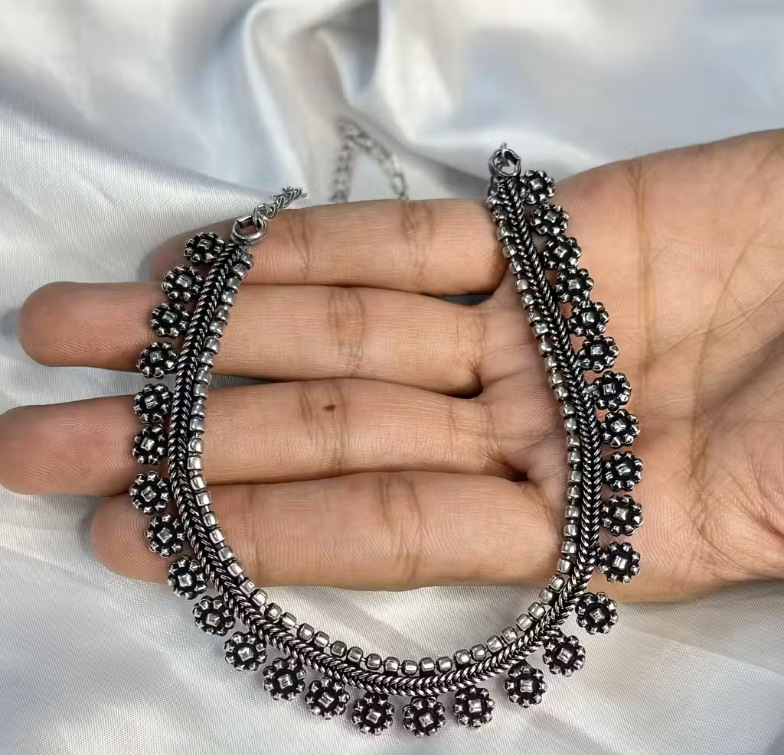 Antique Oxidized Silver Beaded Choker
