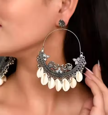 Oxidised Crescent Hoop Earrings Set of 4