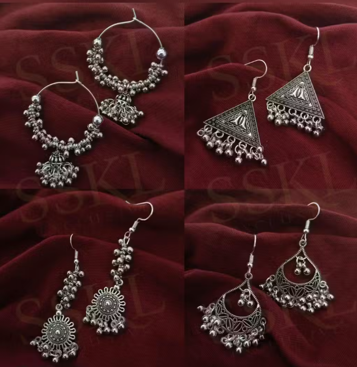 Oxidised Jhumka Earrings Combo Set of 4