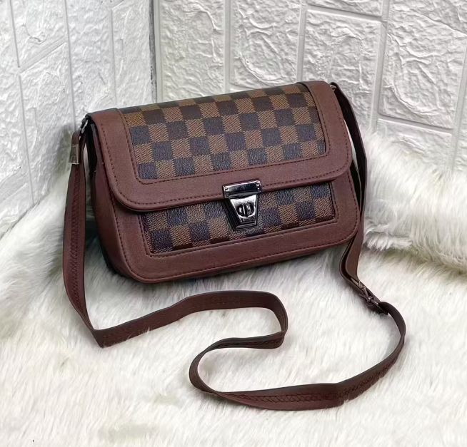 Brown Checkered Sling HandBag