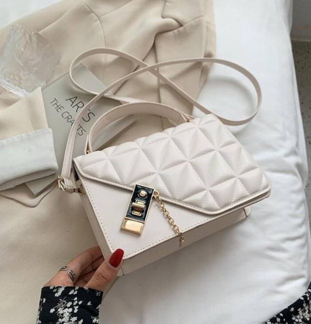 Elegant Cream Quilted Shoulder Bag