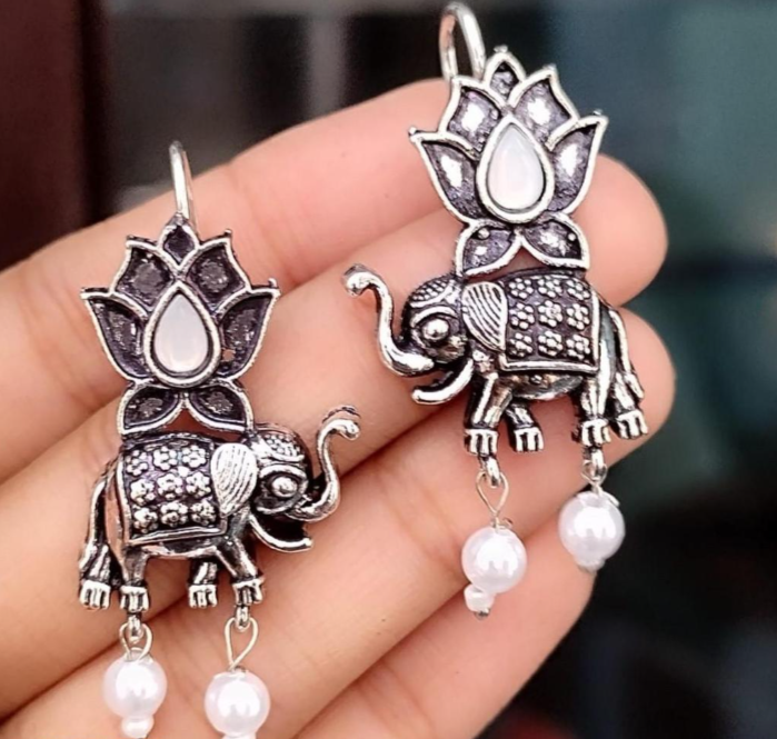 Lotus Elephant Earrings with Pearl