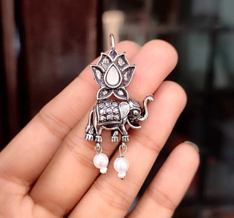 Lotus Elephant Earrings with Pearl