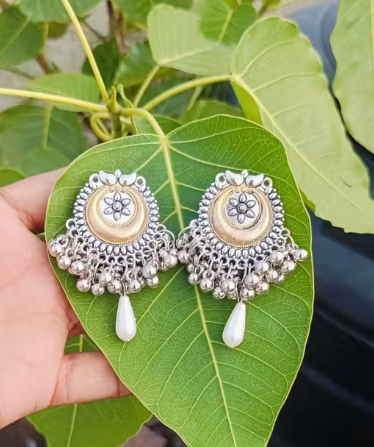 Oxidized Silver Chandbali Earrings