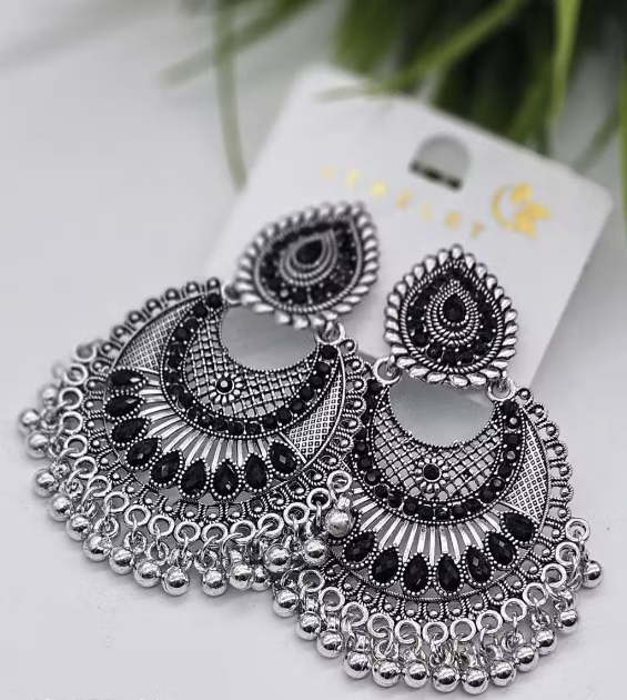 Oxidized Silver Chandbali Earrings