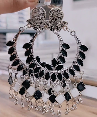 Black Stone Chandbali Earrings