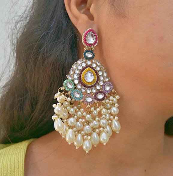 Multicolor Kundan Chandbali Earrings
