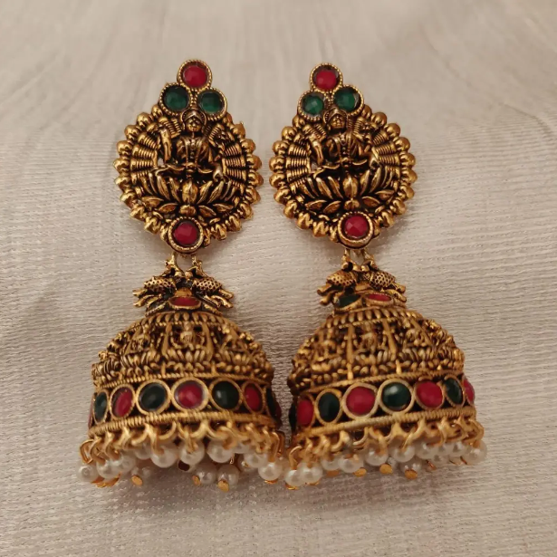 Antique Gold Temple Jhumka Earrings