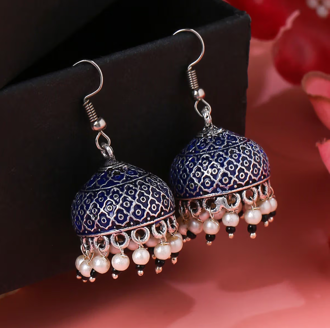 Blue Enamel Jhumka Earrings