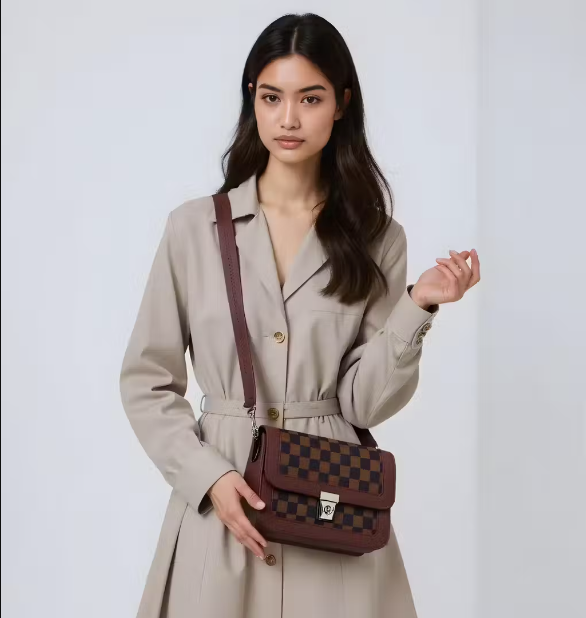 Brown Checkered Sling HandBag