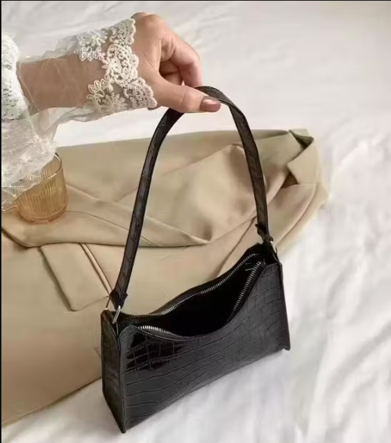 Black Croc Shoulder Bag for Women
