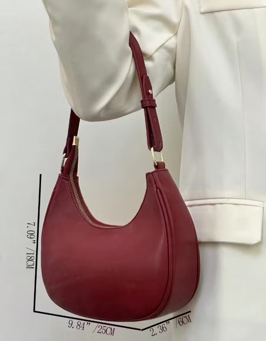 Classic Red Shoulder Half-Moon Handbag
