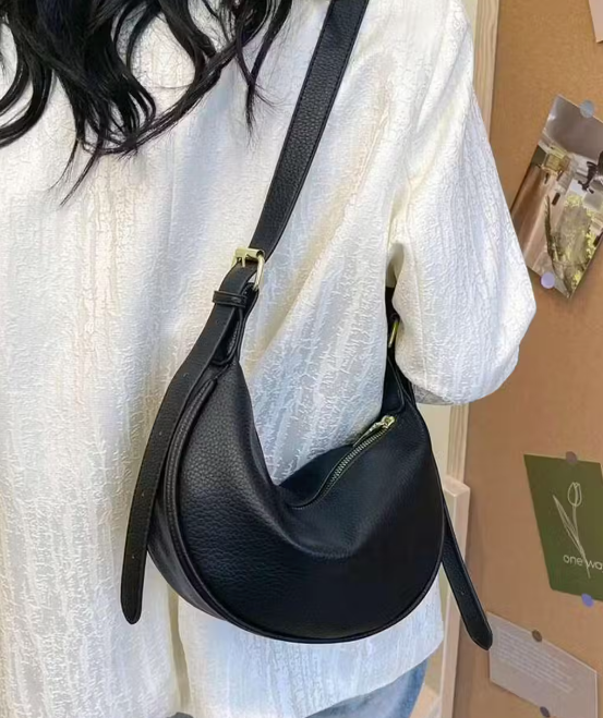 Classic Black Textured Shoulder Bag