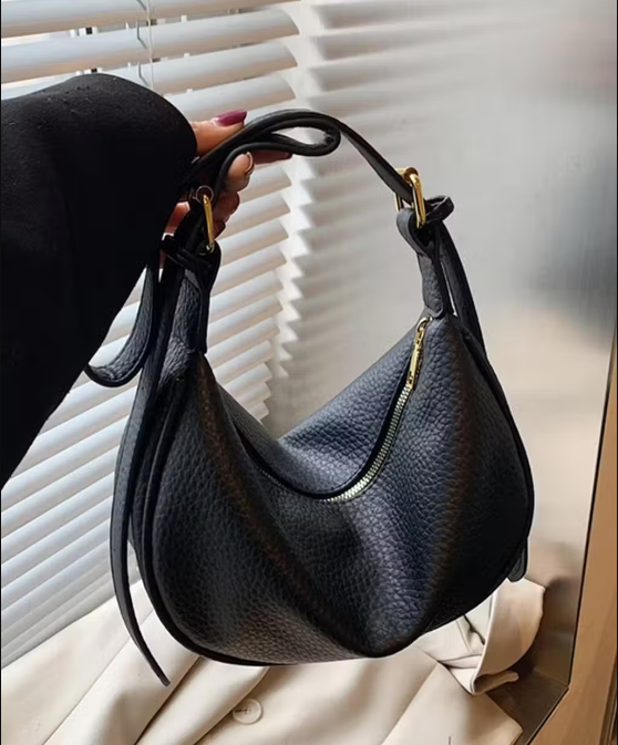 Classic Black Textured Shoulder Bag