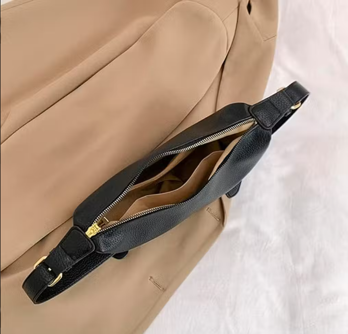 Classic Black Textured Shoulder Bag