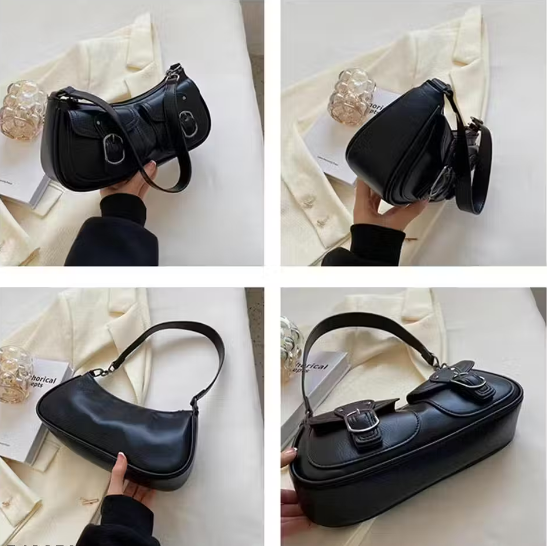 Y2K Black Buckle Shoulder Bag