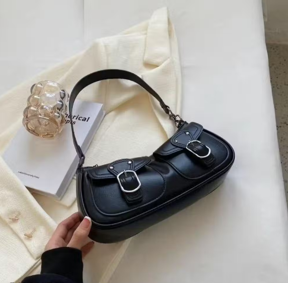 Y2K Black Buckle Shoulder Bag