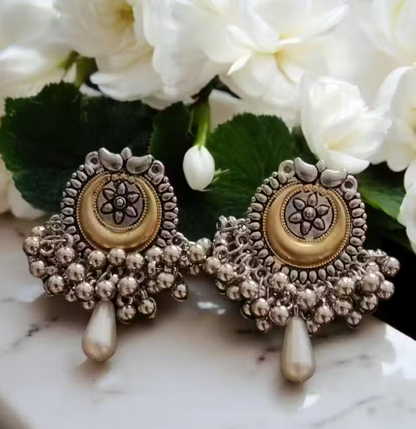 Oxidized Silver Chandbali Earrings
