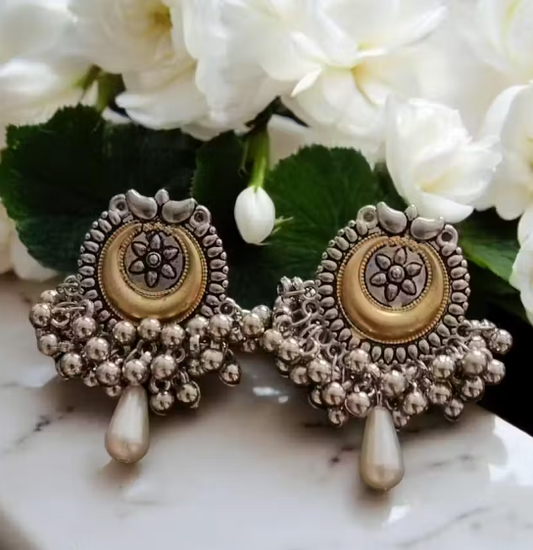 Oxidized Silver Chandbali Earrings