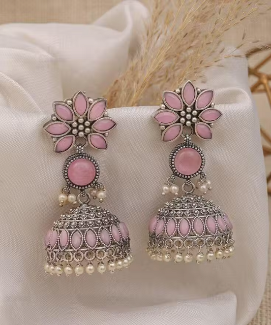 Pink Floral Jhumka Earrings