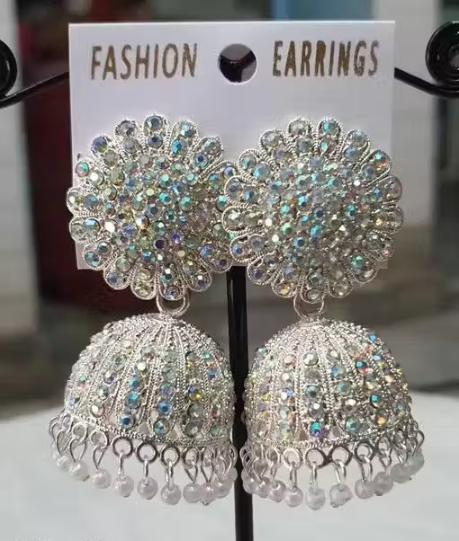 Silver Crystal Jhumka Floral Tops