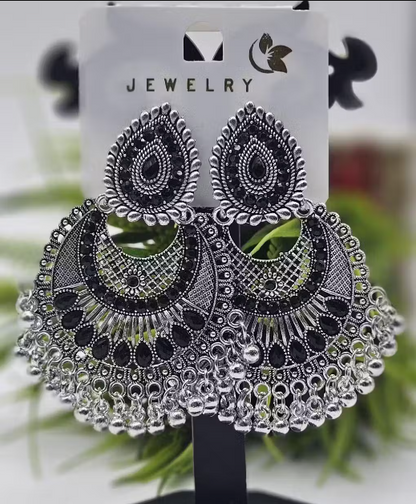 Oxidized Silver Chandbali Earrings