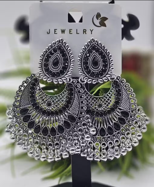Oxidized Silver Chandbali Earrings