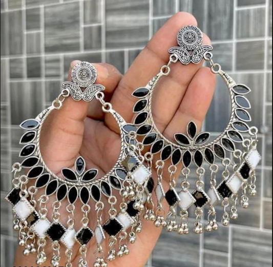 Black Stone Chandbali Earrings