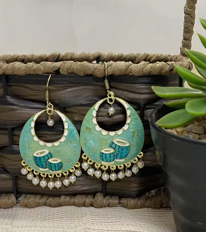 Turquoise Enamel Chandbali Earring