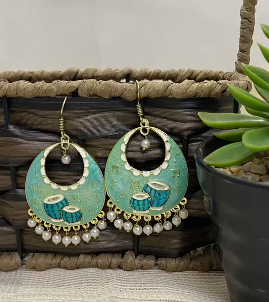Turquoise Enamel Chandbali Earring