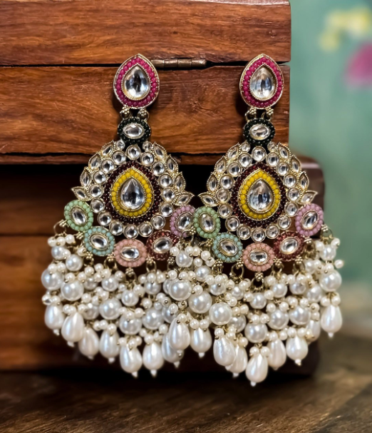 Multicolor Kundan Chandbali Earrings