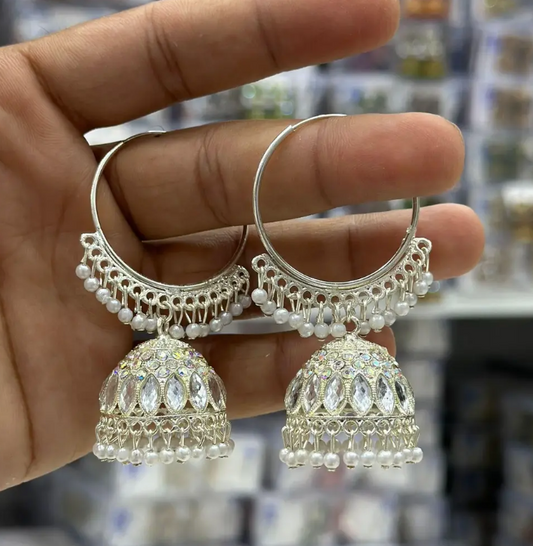 Silver Hoop Jhumka Earrings