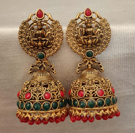Antique Gold Temple Jhumka Earrings