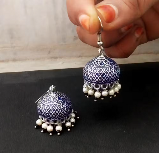 Blue Enamel Jhumka Earrings