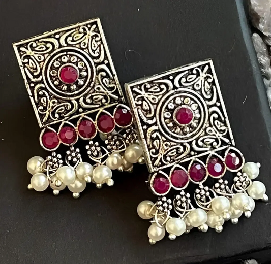 Oxidized Silver Square Earrings