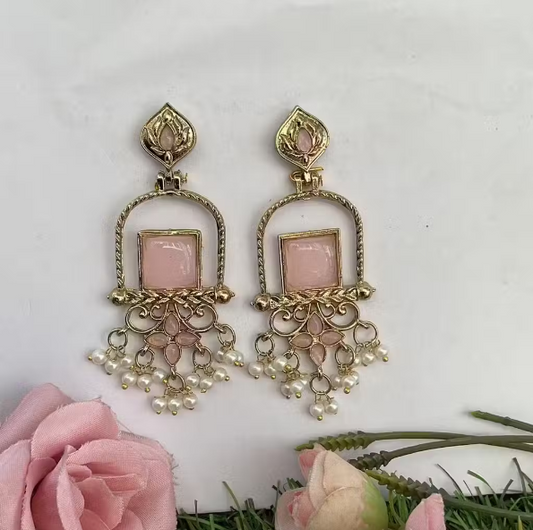 Pink Stone Chandbali Earrings