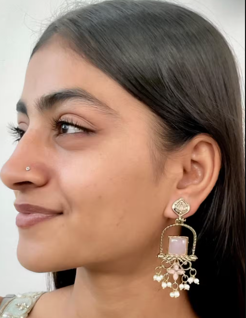 Pink Stone Chandbali Earrings