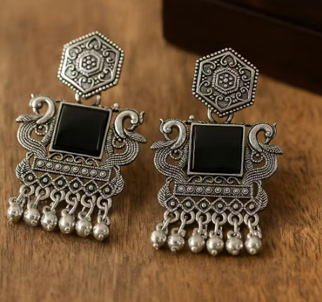 Oxidized Silver Statement Earrings