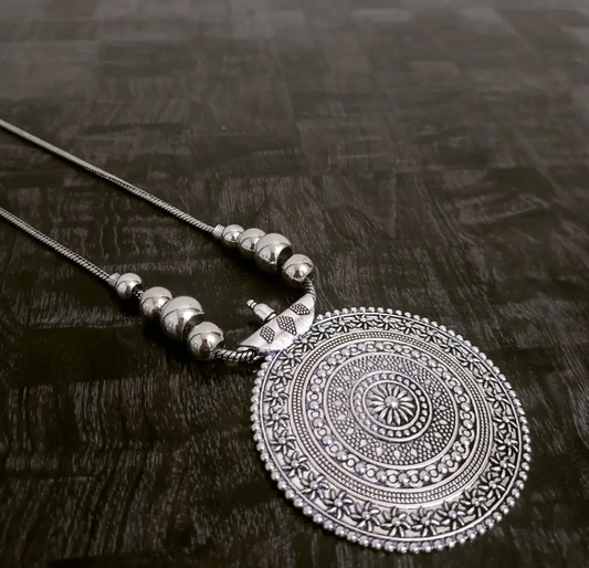 Oxidized Round Pendant Necklace