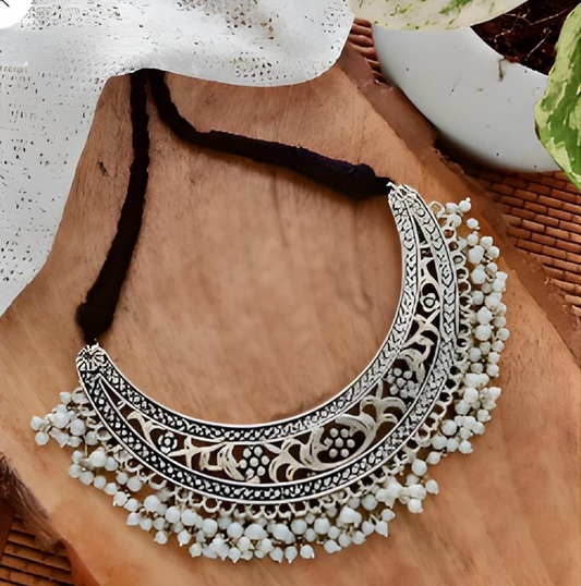 Oxidized Silver Choker Necklace