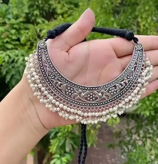 Oxidized Silver Choker Necklace