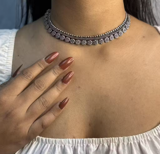 Antique Oxidized Silver Beaded Choker