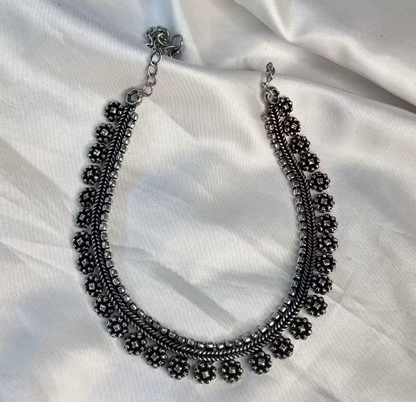Antique Oxidized Silver Beaded Choker