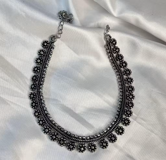 Antique Oxidized Silver Beaded Choker