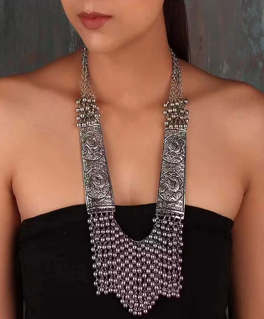 Oxidized Long Tribal Necklace