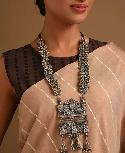 Oxidized Silver Temple Necklace