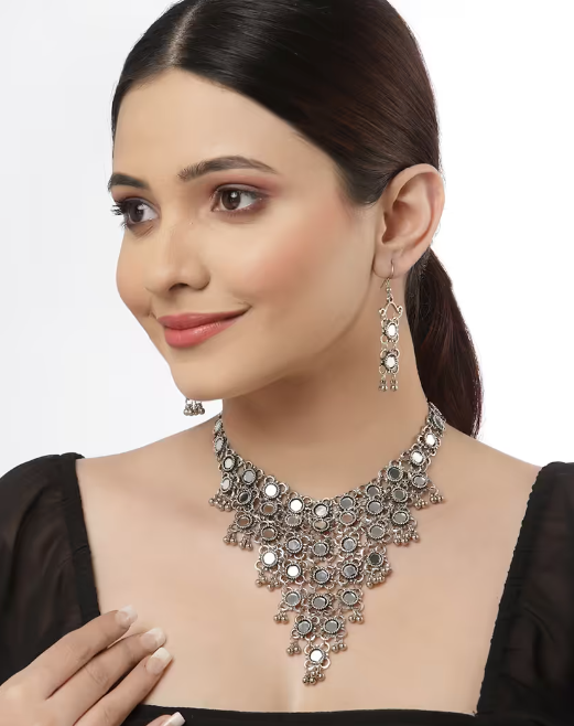 Mirror Silver Oxidized Jewellery Set